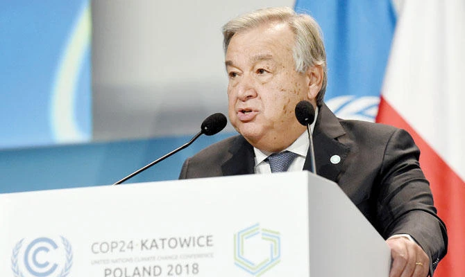 UN Secretary-General Antonio Guterres speaks during the opening of the COP24 summit on climate change in Katowice. (AFP)