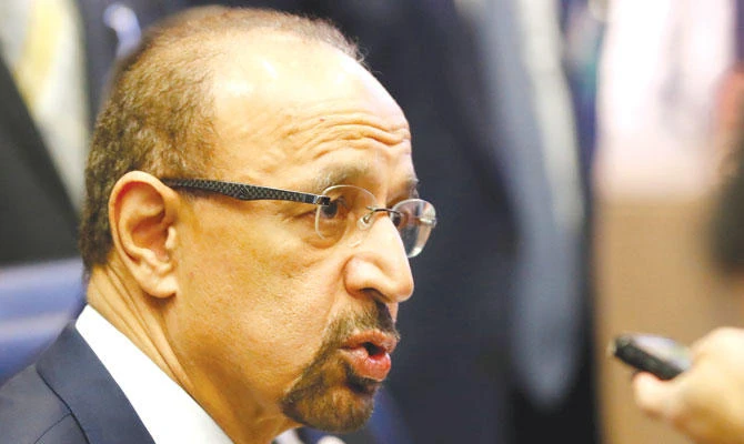 Saudi Arabia’s Oil Minister Khalid Al-Falih talks to journalists at the beginning of the OPEC meeting in Vienna. (Reuters)