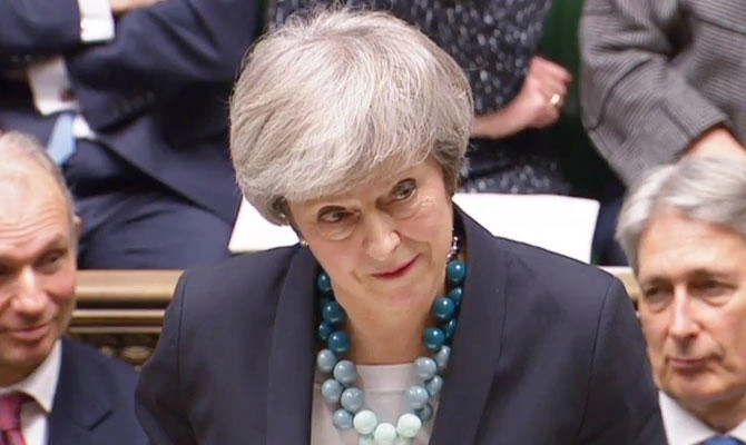 A video grab shows Britain's Prime Minister Theresa May at the House of Commons in London on Monday. (AFP)