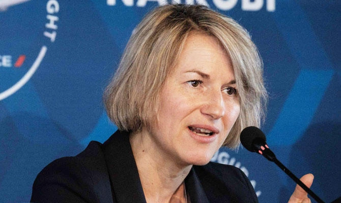In this file photo taken on March 26, 2018, Air France's Executive Vice President Customer Division Anne Rigail speaks during a press conference to announce the re-opening of direct flight between Paris and Nairobi, in Nairobi on March 26, 2018. (AFP)