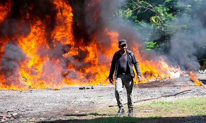Drugs are incinerated at a military base in Pedro Brand, Santo Domingo province, Dominican Republic, on December 13, 2018. (AFP)