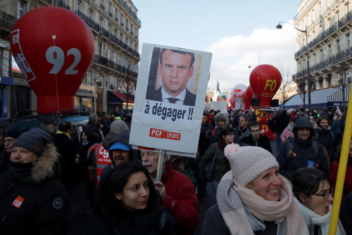 People attend a CGT labor union demonstration to protest against the French government’s reforms in Paris, France, December 14, 2018. (Reuters)