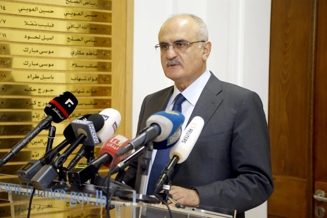 Lebanese Finance Minister Ali Hassan Khalil holds a news briefing in Beirut. (Reuters)