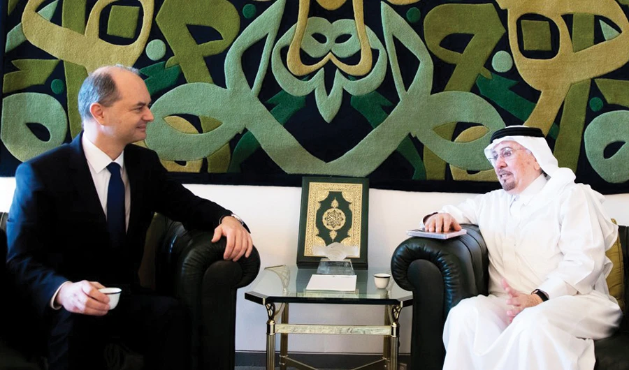 Dr. Nizar Madani, minister of state for foreign affairs, receives Gregor Koessler, outgoing Austrian ambassador to Saudi Arabia. (SPA)