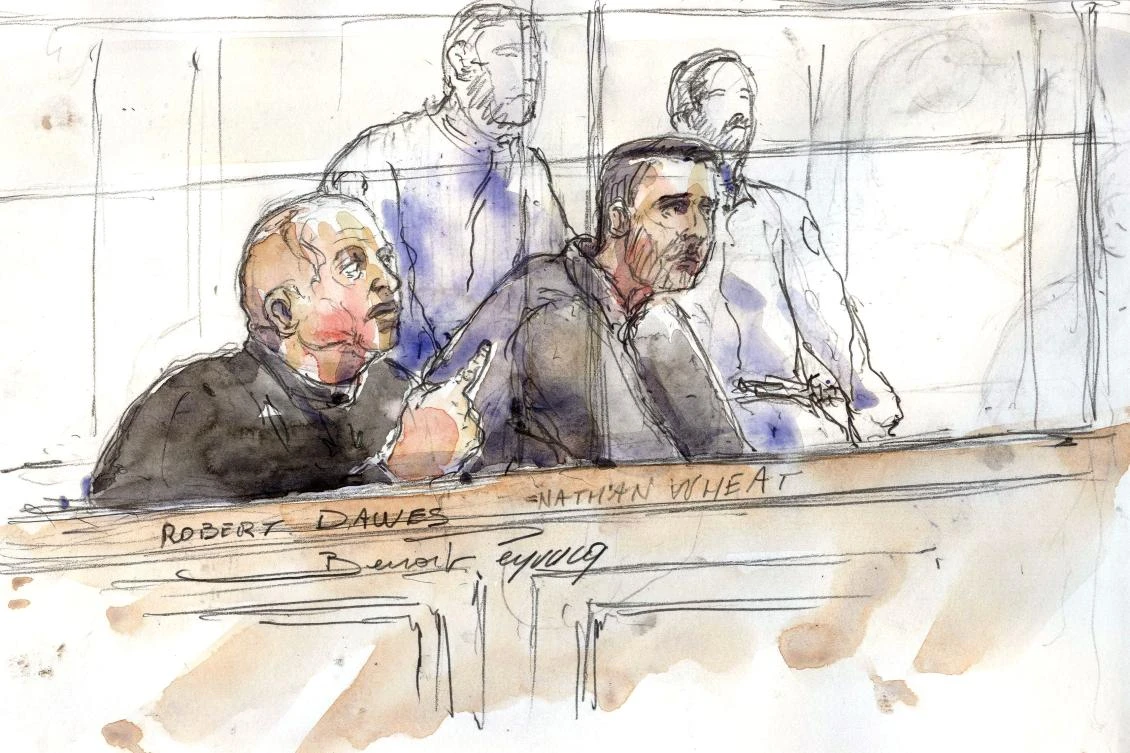 Briton Robert Dawes (L) and co-accused Robert Dawes (R) at Paris courthouse on Dec. 21, on the last day of a of a two-week trial for drug trafficking.
