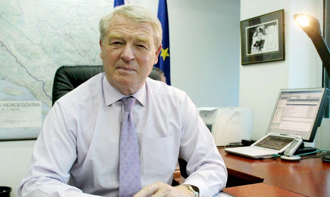 In this file photo taken on October 26, 2005 The High Representative of International Community to Bosnia and Herzegovina, British Ambasador Paddy Ashdown poses for a photograph in his office in Sarajevo. (AFP)