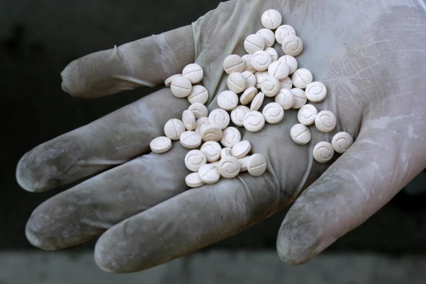 A customs officer in Bulgaria displays Captagon pills in Sofia, 12, 2007. (Reuters)