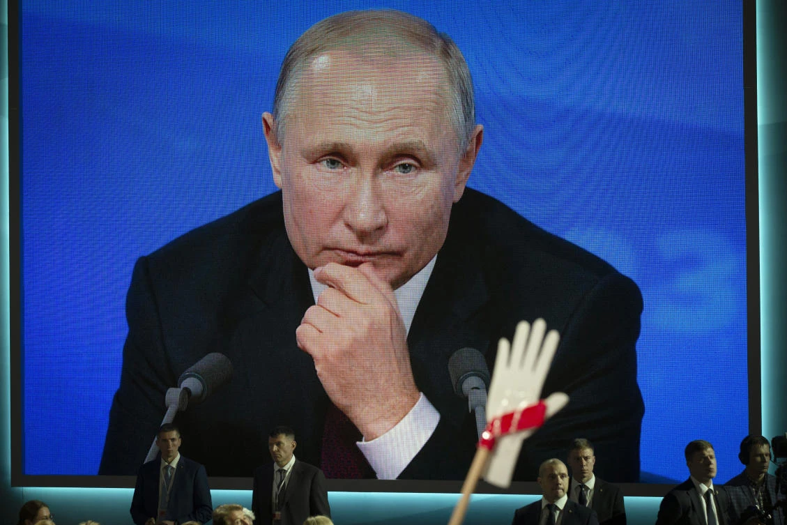 Russian President Vladimir Putin gestures during his annual news conference in Moscow, Russia, Thursday, Dec. 20, 2018. (AP)