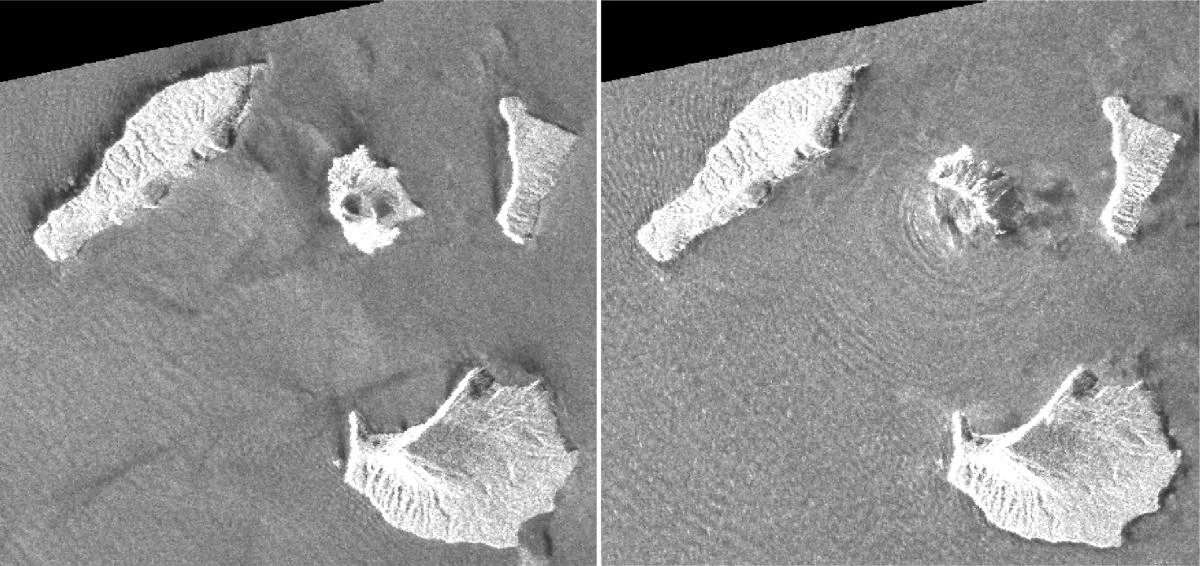 Satellite images show collapse of Indonesian island volcano