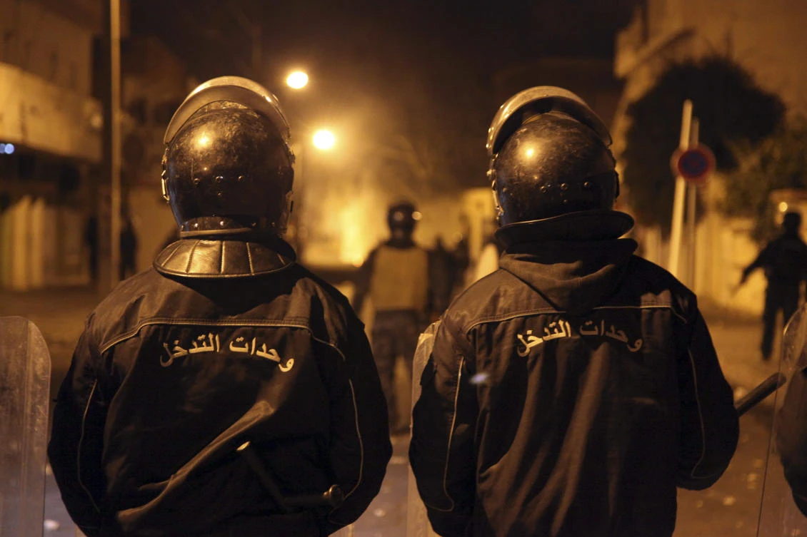 Tunisian Police officers patrol after clashes in the streets of Kasserine, southern of Tunisia. (AP)