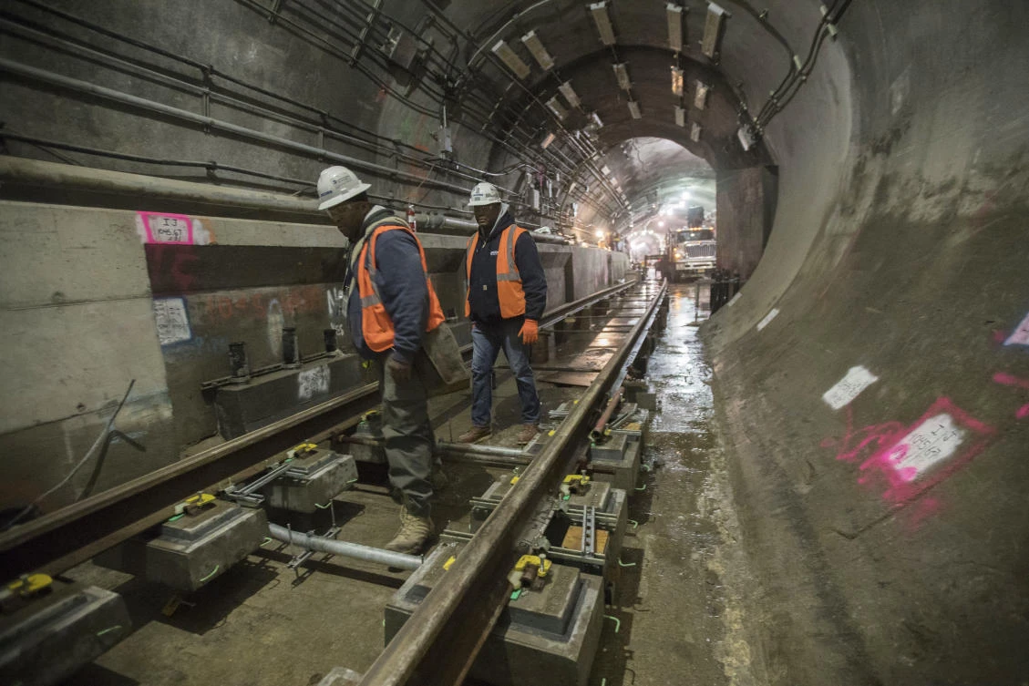 The super-pricey railroad hub is taking shape, dogged by billion-dollar cost overruns and a decade of delays, but still impressive as an engineering marvel. (AP)