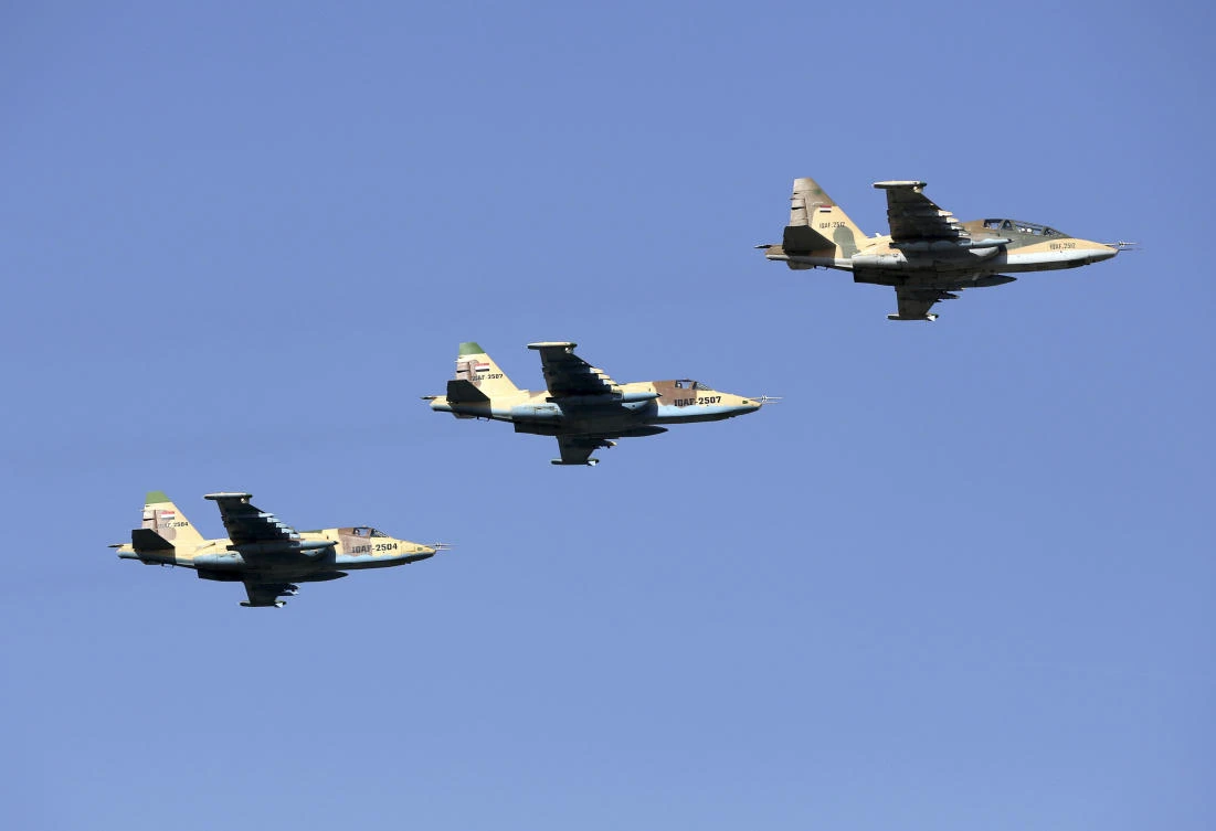 In this July 14, 2016, file, photo, Iraqi Air Force jets take part in a military parade in Baghdad, Iraq. (AP)