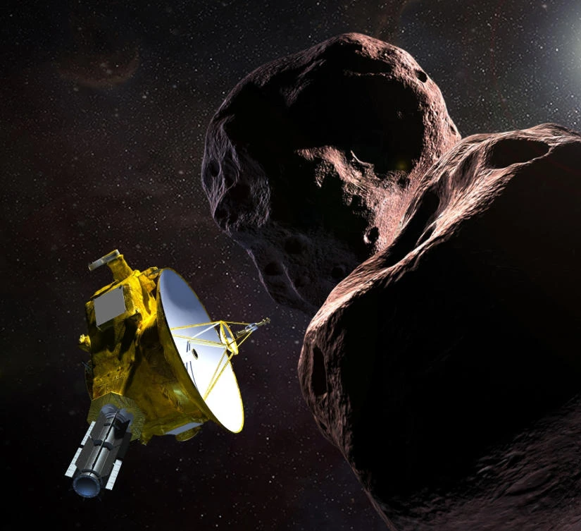 An artist’s illustration obtained from NASA shows the New Horizons spacecraft encountering 2014 MU69 — nicknamed ‘Ultima Thule’ — a Kuiper Belt object that orbits one billion miles beyond Pluto. (AFP/NASA)