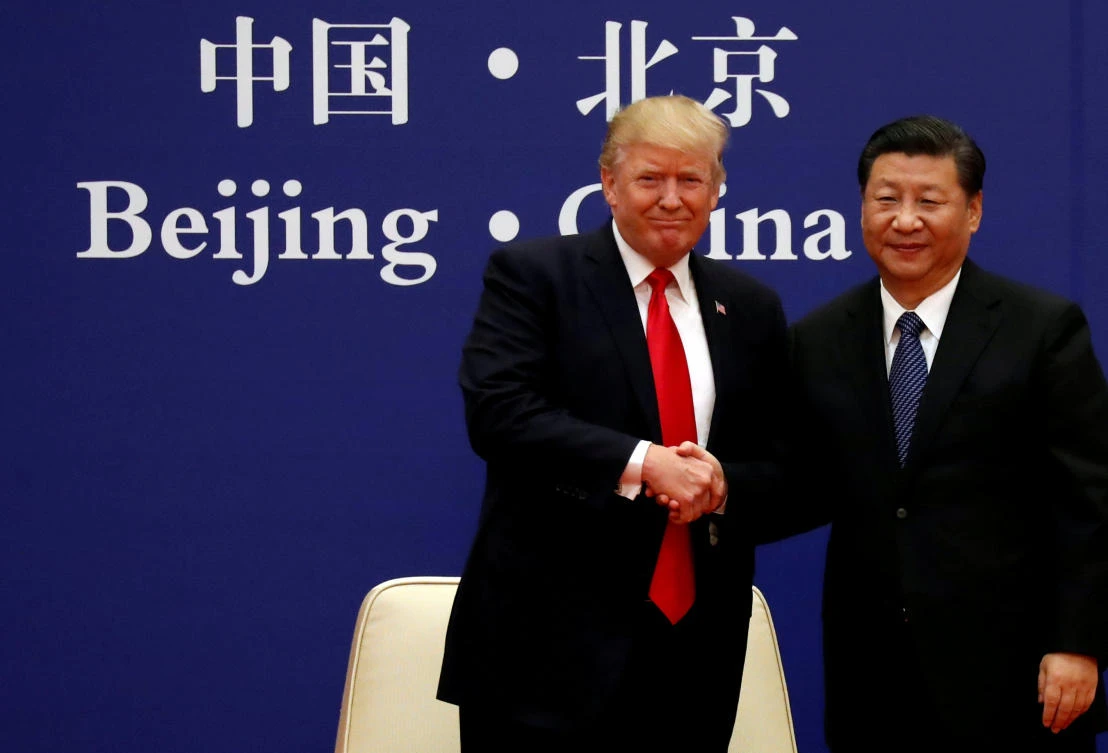US President Donald Trump and China’s President Xi Jinping, above, during their meeting at the Great Hall of the People in Beijing on November 9, 2017. (Reuters)