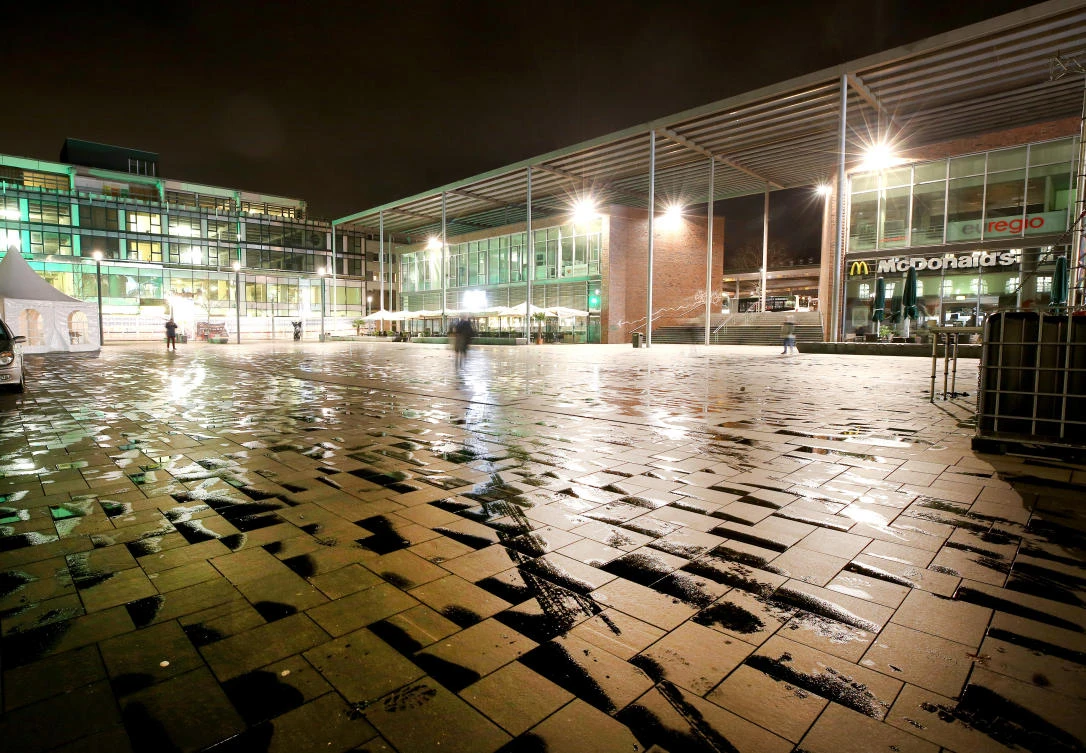 The Berliner Platz square in Bottrop, western Germany, where a man in a car intentionally hit a group of people during the New Year’s Eve. (Roland Weihrauch /dpa/AFP/File)