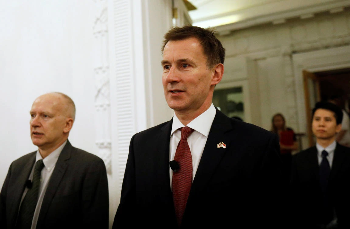 Britain's Foreign Minister Jeremy Hunt arrives to speak about "Britain's Role in a Post-Brexit World" at the Fullerton Lecture in Singapore January 2, 2019. (Reuters)