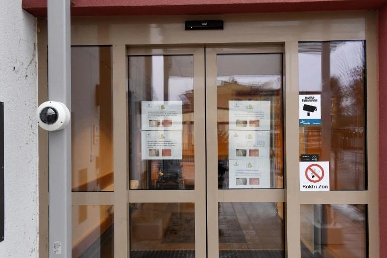 A door of the hospital in Enköping, Sweden, is pictured on January 4, 2019, as it has received a case of suspected Ebola, according to health care officials. (AFP)