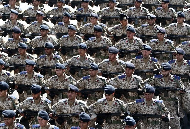 Iran and Russia have held several naval drills in the Caspian Sea, including in 2015 and 2017. Above, Iranian navy commandos on parade in 2014. (AFP)