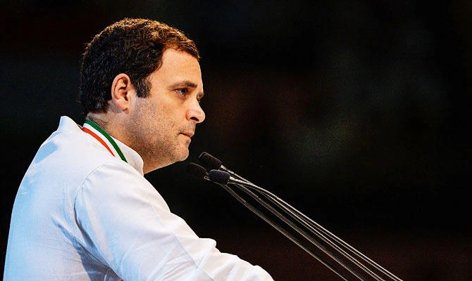 President of the Indian National Congress Party Rahul Gandhi addresses the 48th Congress plenary session in New Delhi on March 17, 2018. (AFP)