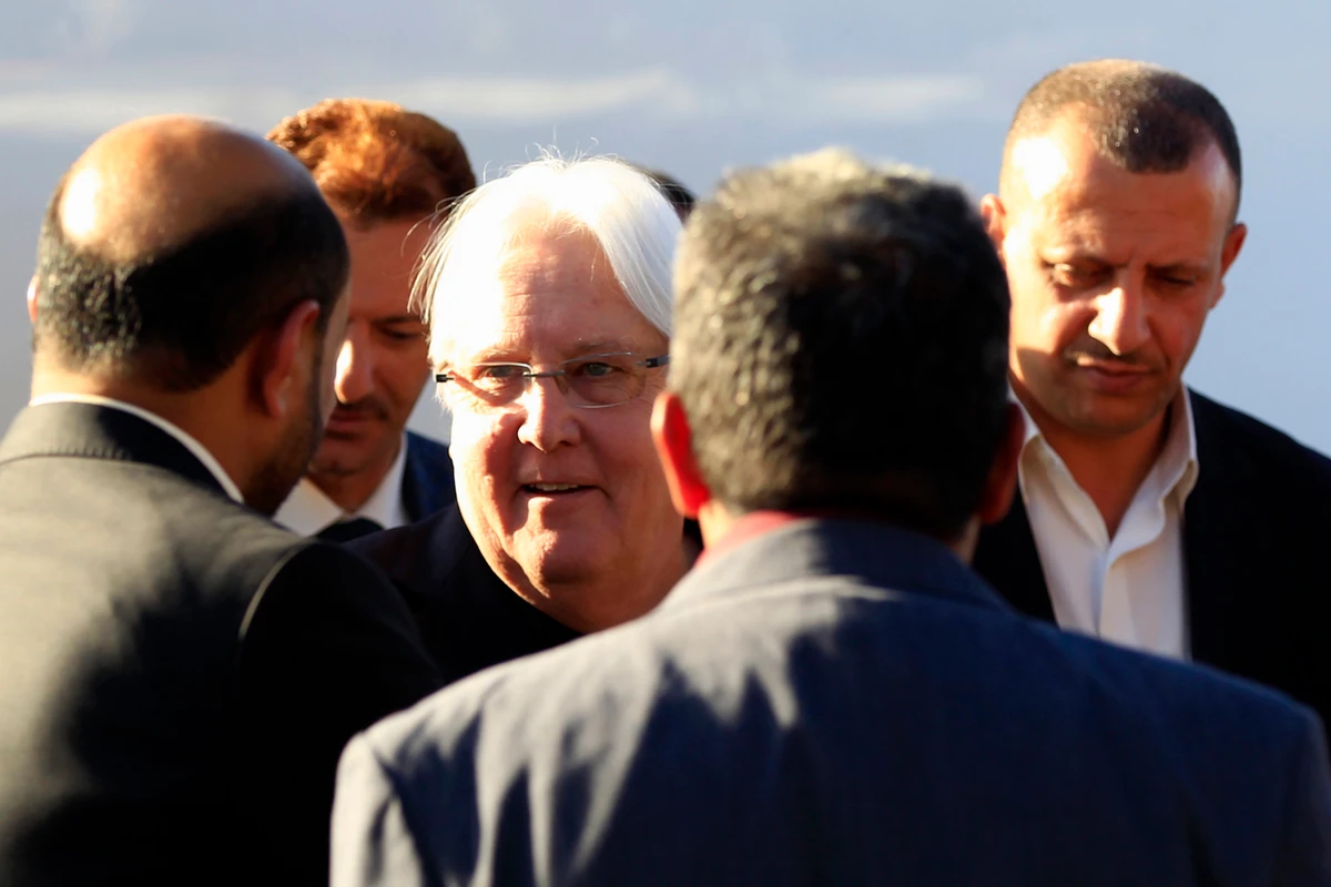 Martin Griffiths arrived in Sanaa on Saturday before traveling to Riyadh. (AFP)