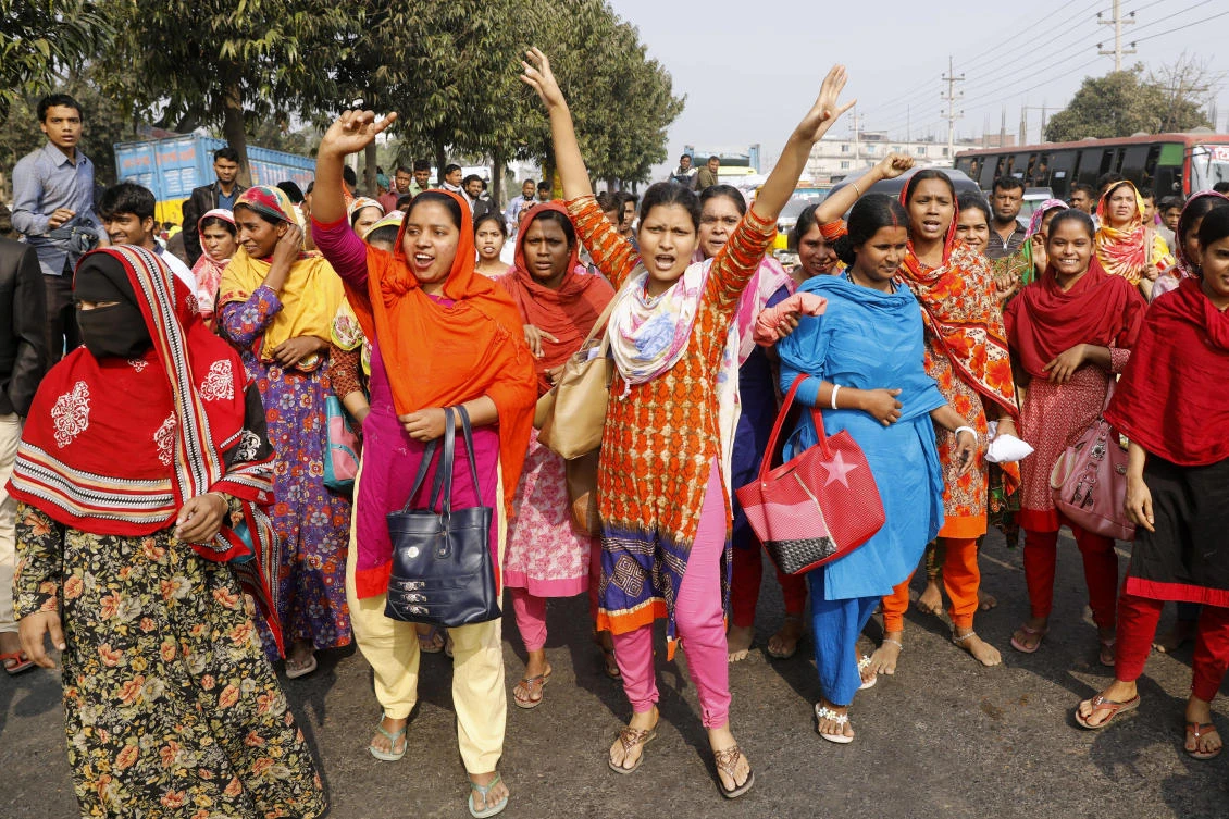 Thousands of garment workers have staged demonstrations to demand better wages for the fourth straight day, shutting down factories on the outskirts of Bangladesh’s capital. (AP)
