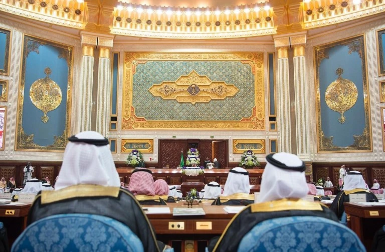 Members of Saudi Arabia's Shoura council, a top advisory body, attending an address. (File/AFP)
