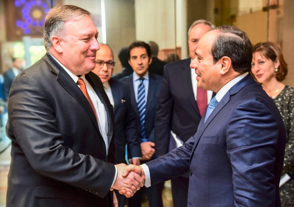 Pompeo meets the Egyptian president ahead of his wide ranging speech on US Middle East policy in Cairo. (AFP)