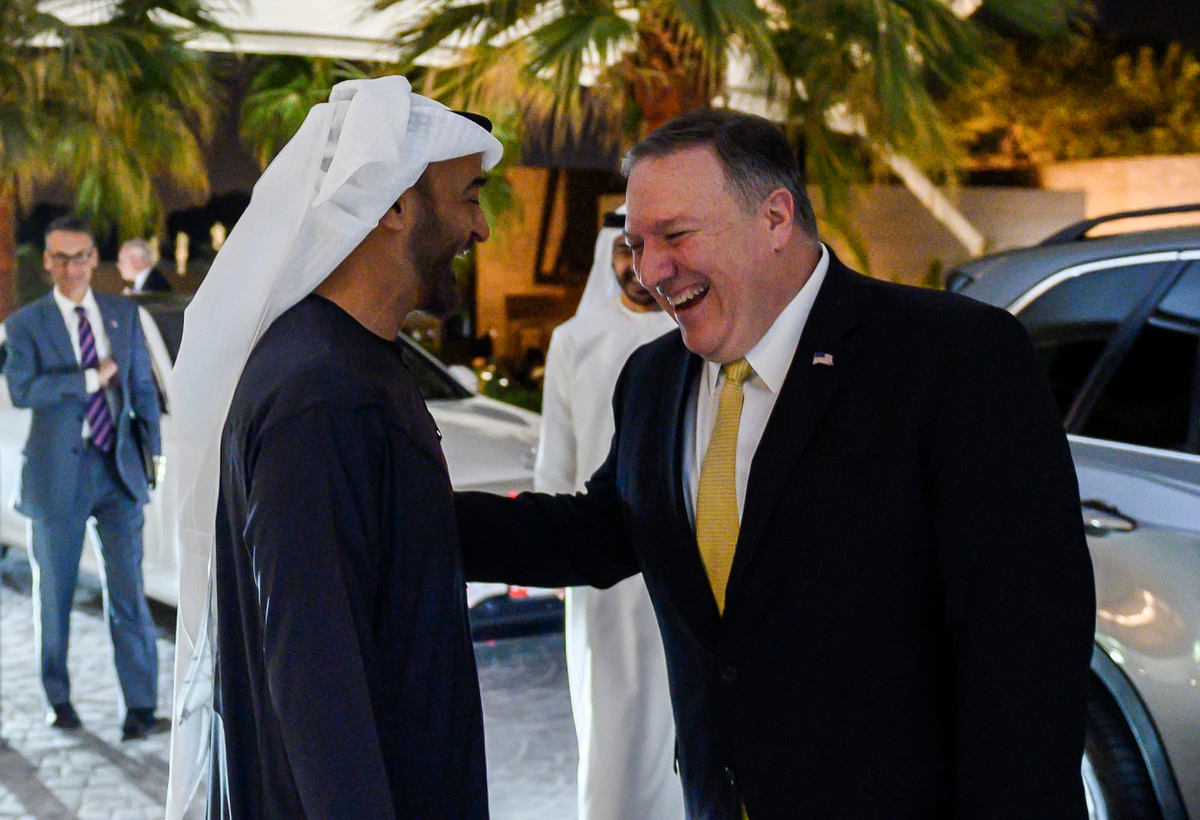 Abu Dhabi Crown Prince Sheikh Mohammed bin Zayed greets Secretary of State Mike Pompeo in the UAE capital. (AFP)