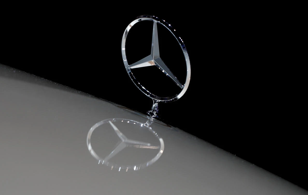 The Mercedes-Benz logo is seen on the second press day of the Paris auto show, in Paris, France, October 3, 2018. (Reuters)