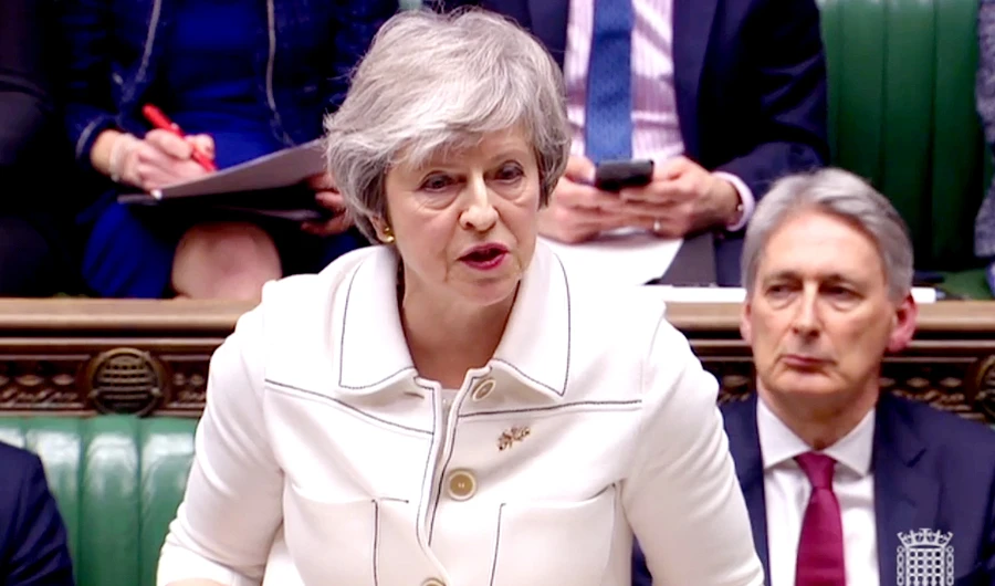 Theresa May makes a statement to the House of Commons in London on Jan. 14, 2019. (AFP)