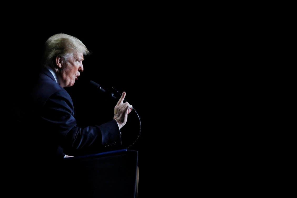 U.S. President Donald Trump pumps addresses the National Farm Bureau Federation's 100th convention in New Orleans, Louisiana, U.S., January 14, 2019. (Reuters)