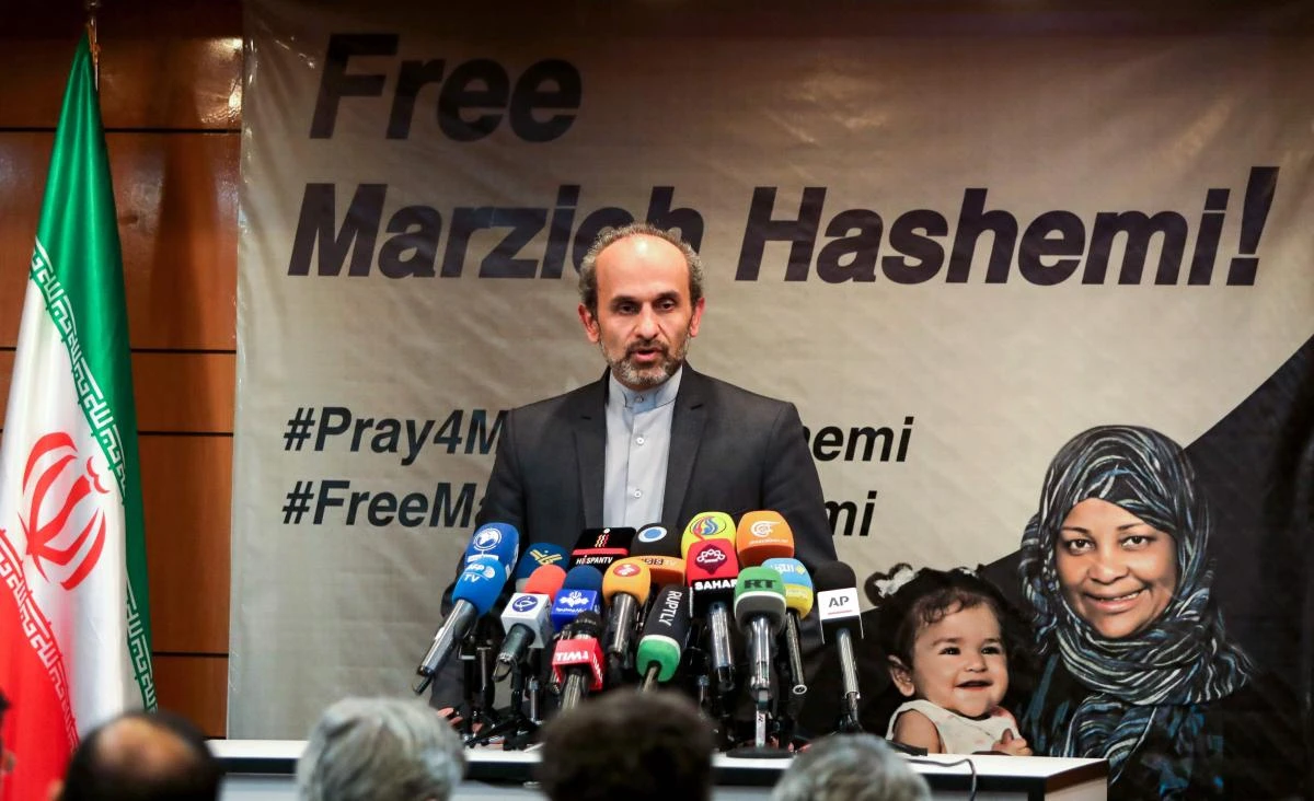 Peyman Jebelli, chief of the world service for the Islamic Republic of Iran Broadcasting (IRIB) and head of its 24-hour English- and French-language news network Press TV, speaks during a press conference in the capital Tehran on January 16, 2019. (AFP)