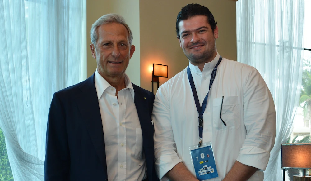 Serie A president Gaetano Micciche (C) with Arab News' Abdulaziz Al-Aquil. (AN Photo)