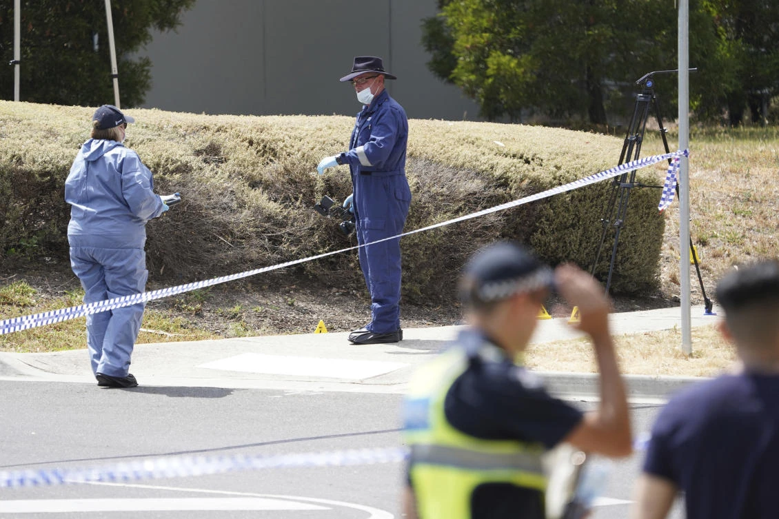 Investigators work at the scene where the body of Israeli student student Aiia Maasarwe was found in Melbourne. (AAP Image via AP)