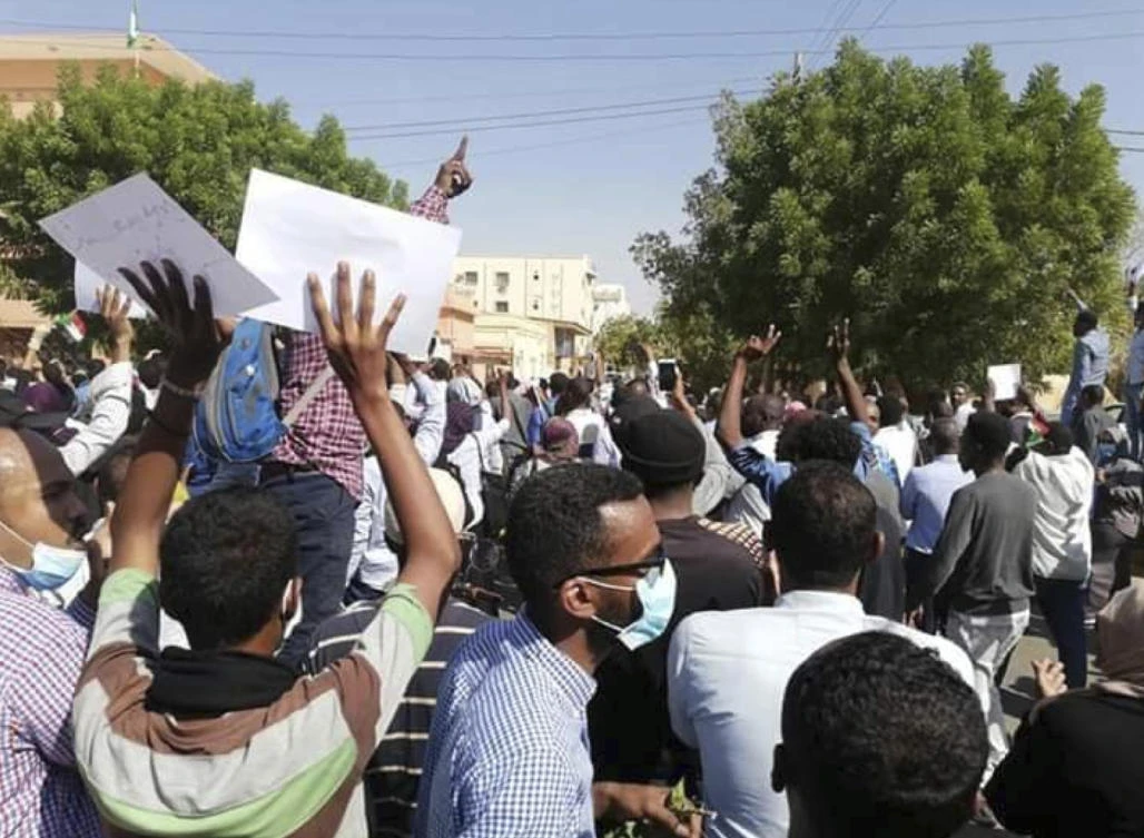 People chant slogans during a demonstration in Khartoum, Sudan. (AP)