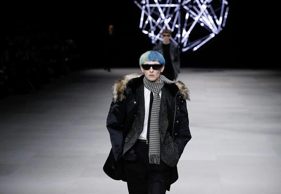 A model presents a creation by Celine, during the men’s ready to wear fashion shows for the 2019/20 Fall/Winter collection in Paris on January 20, 2019. (AFP)