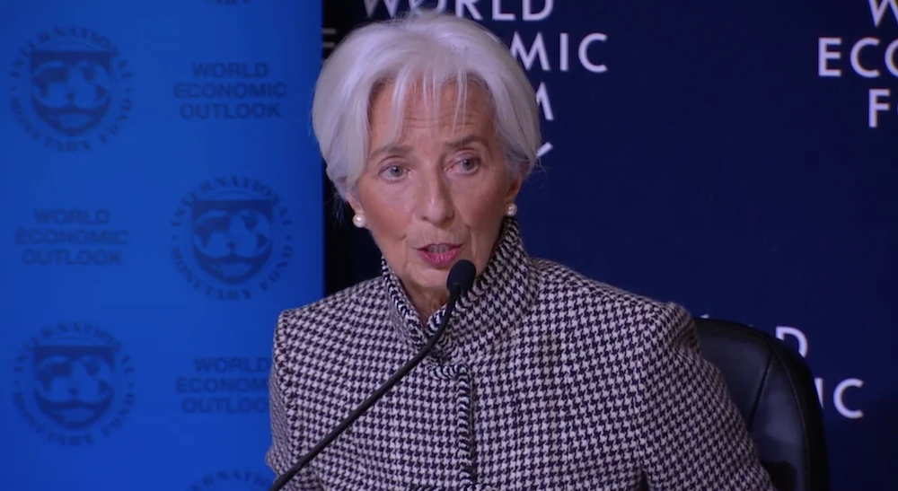 Christine Lagarde said the IMF is making “a further downward revision” in its global economic forecasts. (WEF)