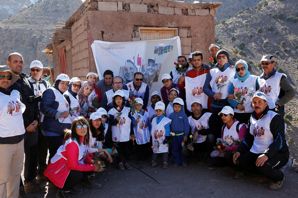 Moroccans living in the High Atlas mountains show their solidarity with Louisa Vesterager Jespersen and Maren Ueland who were killed by extremists last month. (Reuters)