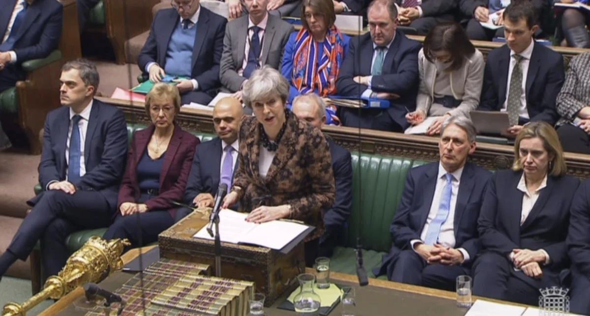 Britain's Prime Minister Theresa May makes a statement to MPs in the House of Commons, London, Monday, Jan. 21, 2019. (AP)