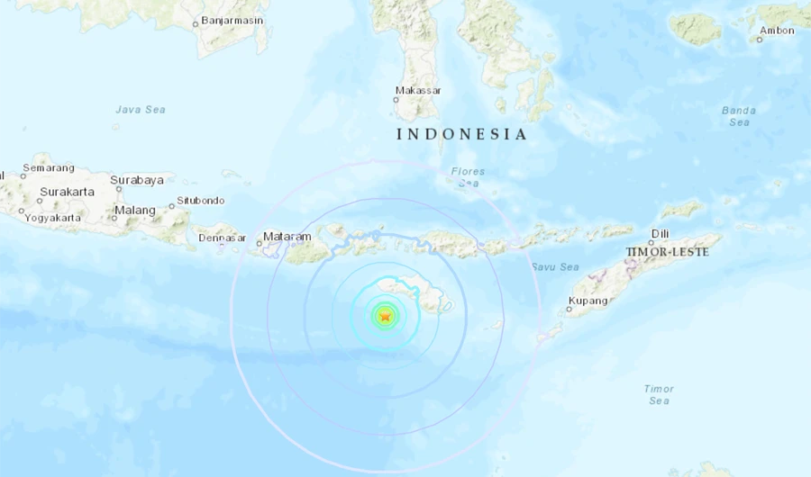An screengrab of a USGS interactive map showing the epicenter of the earthquake the struck Indonesia on Monday. (Courtesy: USGS)