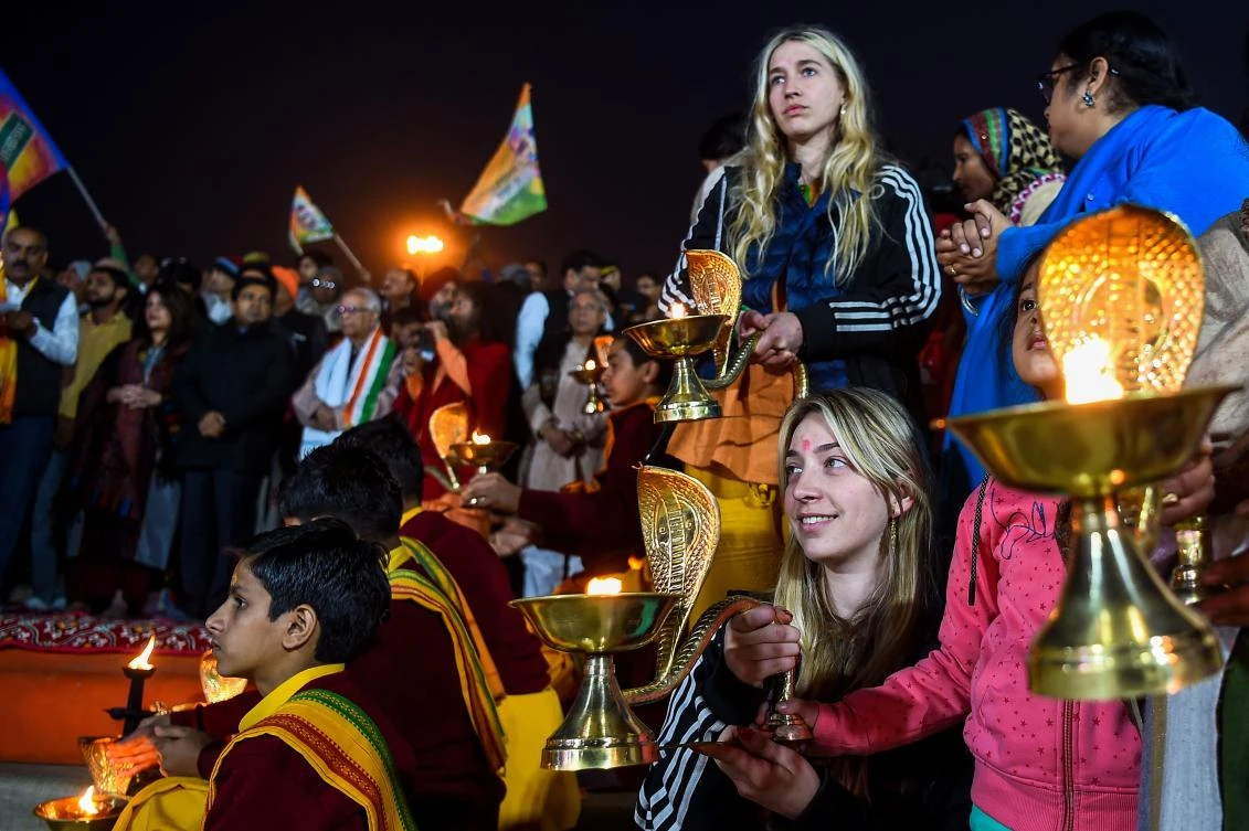 Foreigners gather at India’s religious Kumbh Mela festival