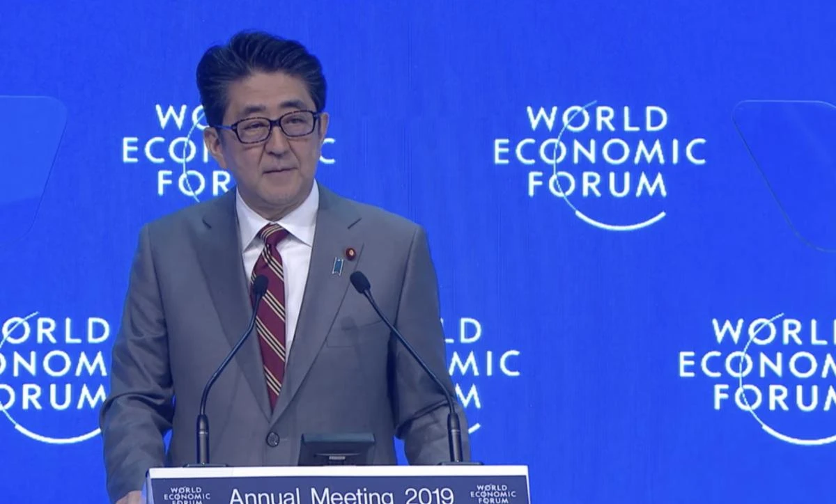 Japanese Prime Minister Shinzo Abe said on Wednesday he will seek to use his chairmanship of the Group of 20 leading economies to rebuild trust in the global trade system. (Screenshot/WEF)