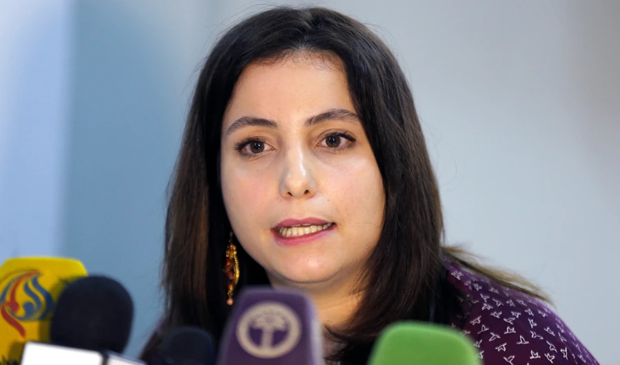 Mirella Hodeib, Spokeswoman for the International Committee of the Red Cross, addresses a news conference on the planned prisoners swap between Houthis and Yemen's internationally-recognized government, in Sanaa, Yemen on Jan. 23, 2019. (Reuters)