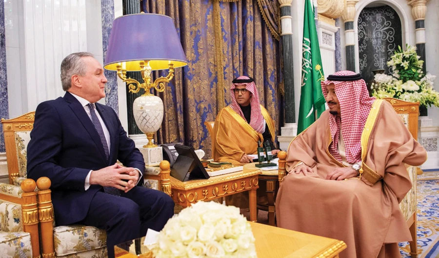 King Salman receives outgoing Brazilian Ambassador to Saudi Arabia Flavio Marega in Riyadh on Wednesday. SPA