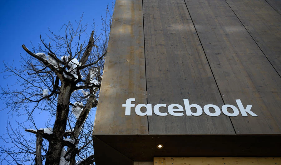 A picture taken on January 24, 2019 shows the Facebook booth during the World Economic Forum (WEF) annual meeting in Davos, Switzerland. (AFP / Fabrice Coffrini)
