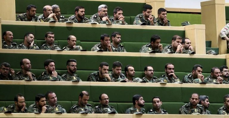 ‘Private complaints’ filed by the Revolutionary Guards, above, or other security bodies have earlier led to arrests of activists and closure of newspapers. (AFP)