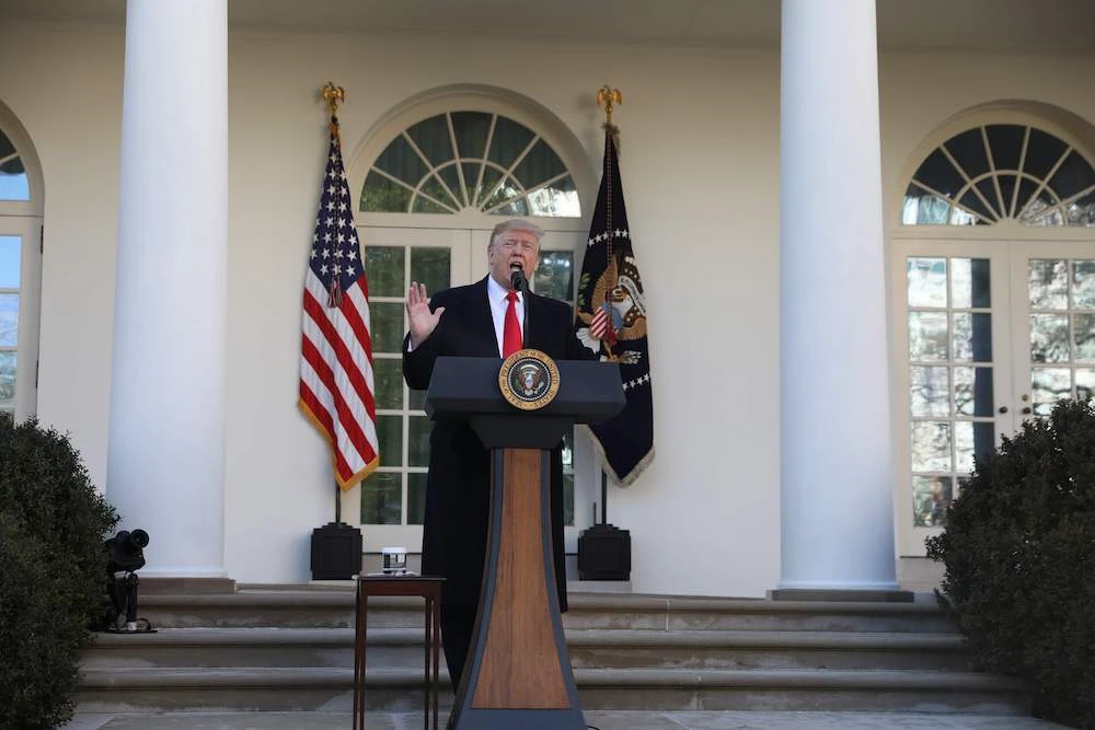 US President Donald Trump speaks about the government shutdown on January 25, 2019, from the Rose Garden of the White House in Washington, DC. Trump says will sign bill to reopen the government until February 15. (AFP)