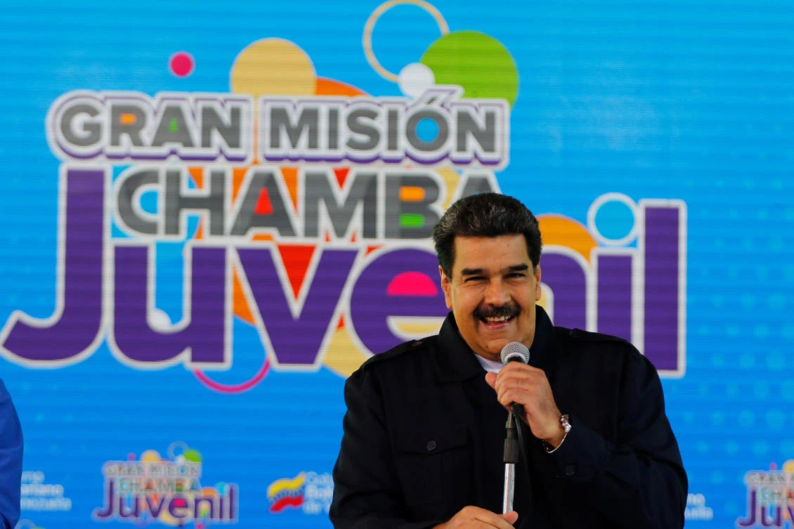 Venezuela’s President Nicolas Maduro speaks during a meeting with youths in Caracas on Saturday, January 26. (Miraflores Palace via Reuters)