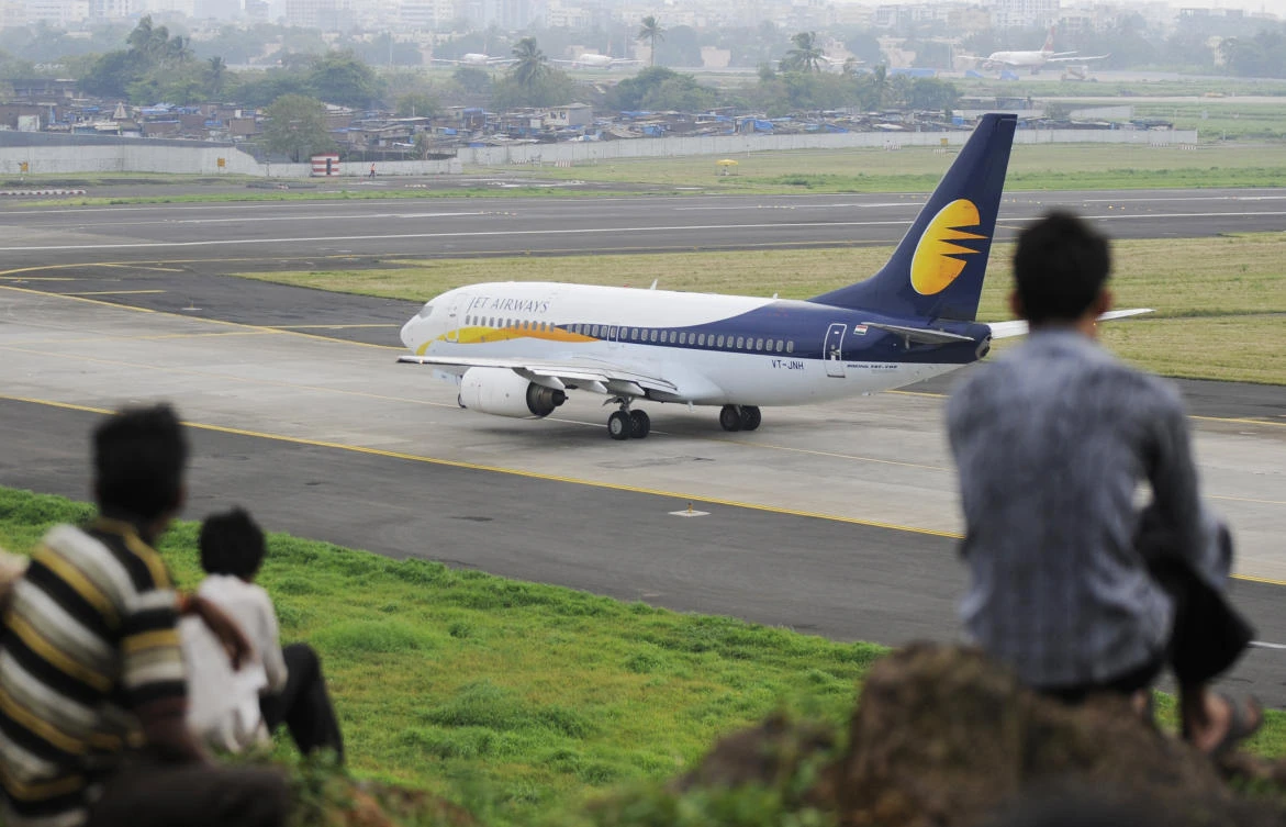 A Jet Airways plane at the city airport in Mumbai. Jet owes money to banks, pilots, vendors and lessors, some of whom are considering taking back aircraft. (AFP)