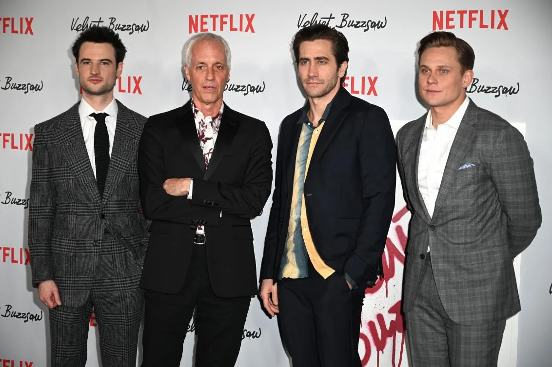 Actor Tom Sturridge, director Dan Gilroy, actor Jake Gyllenhaal and actor Billy Magnussen at The Egyptian Theatre in Hollywood. (AFP)